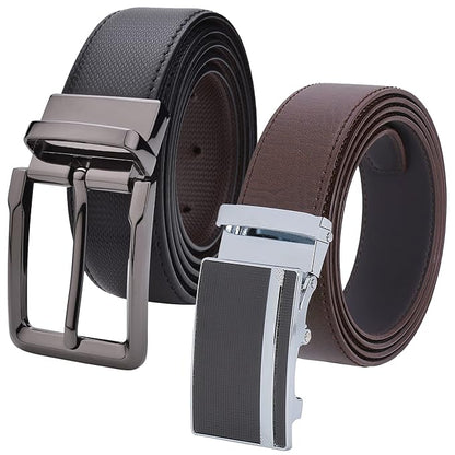 TRADIFY Men's PU Leather Auto Lock & Reversible Belt Combo