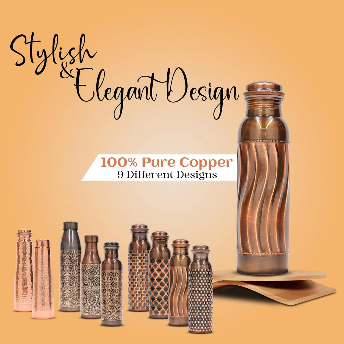 Copper Charge 1000ml Water Bottle 100% Pure Copper Water Bottle Leak Proof & Rust Proof for Home, School & Office (1000 ml) (Jointless A/E Design