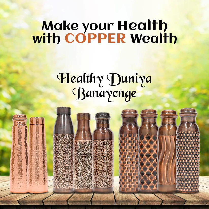 Copper Charge 1000ml Water Bottle 100% Pure Copper Water Bottle Leak Proof & Rust Proof for Home, School & Office (1000 ml) (Jointless A/E Design