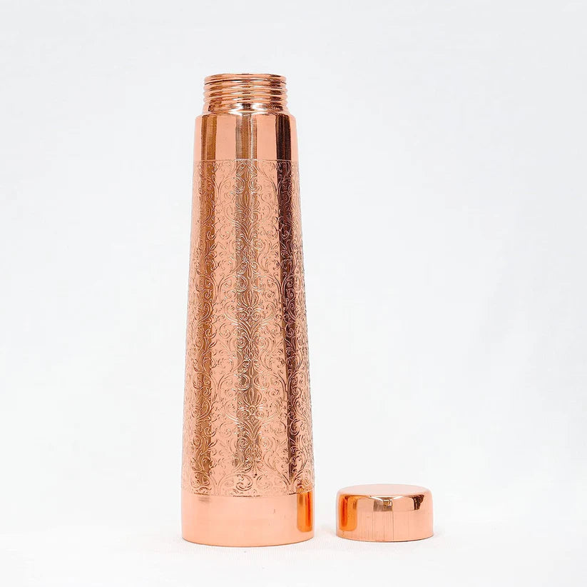 Tradify Copper Charge 1000ml Water Bottle 100% Pure Copper Water Bottle Leak Proof & Rust Proof for Home, School & Office (1000 ml) (Tappered Design)